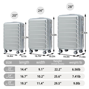 3-Piece ABS Spinner Wheel Luggage Set with Combination Lock - Silver