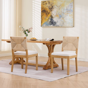 Mid-Century Modern Rope Rattan Dining Chairs Set of 2
