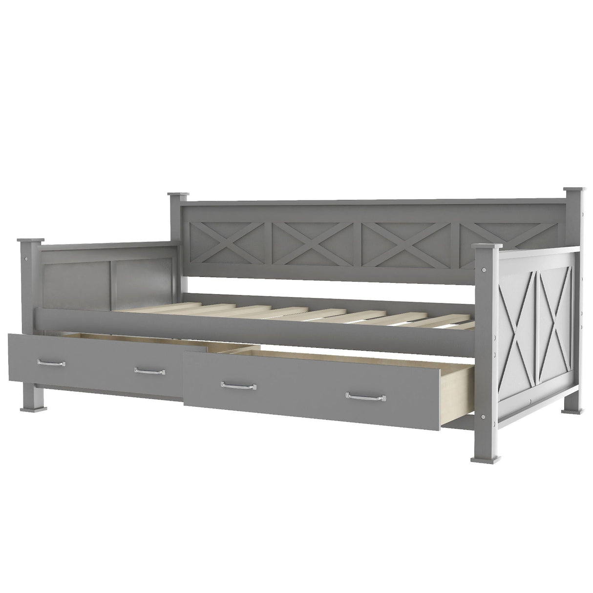 Modern Daybed With 2 Large Drawers, X Shaped Frame
