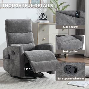Heat Massage Manual Recliner Chair with Rocker and Swivel in Fabric