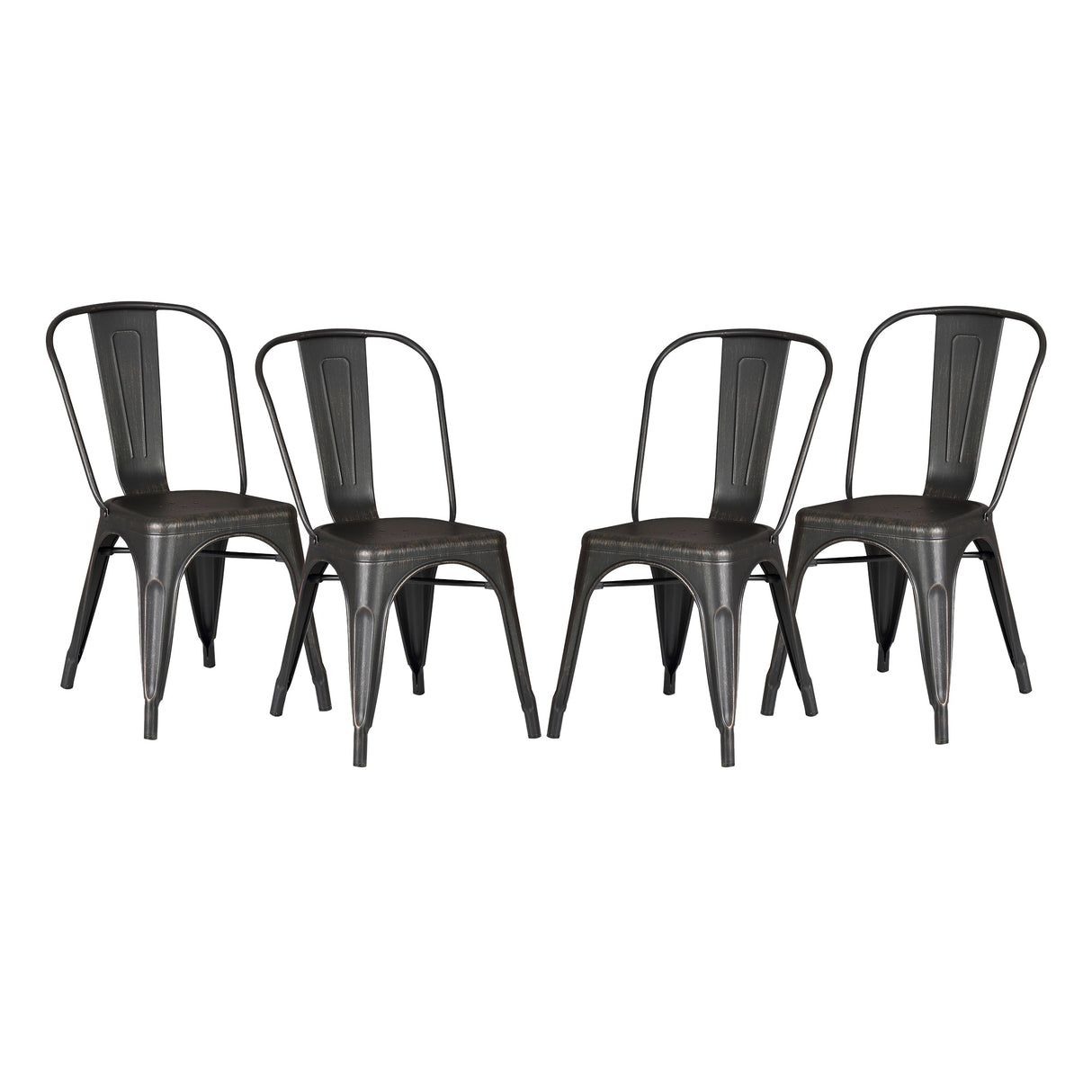 Set of 4 Stackable Metal Dining Chairs, Modern Industrial Slat Back