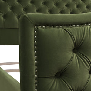 Marcella Upholstered Shelter Headboard Bed Set, King, Olive Green Performance Velvet
