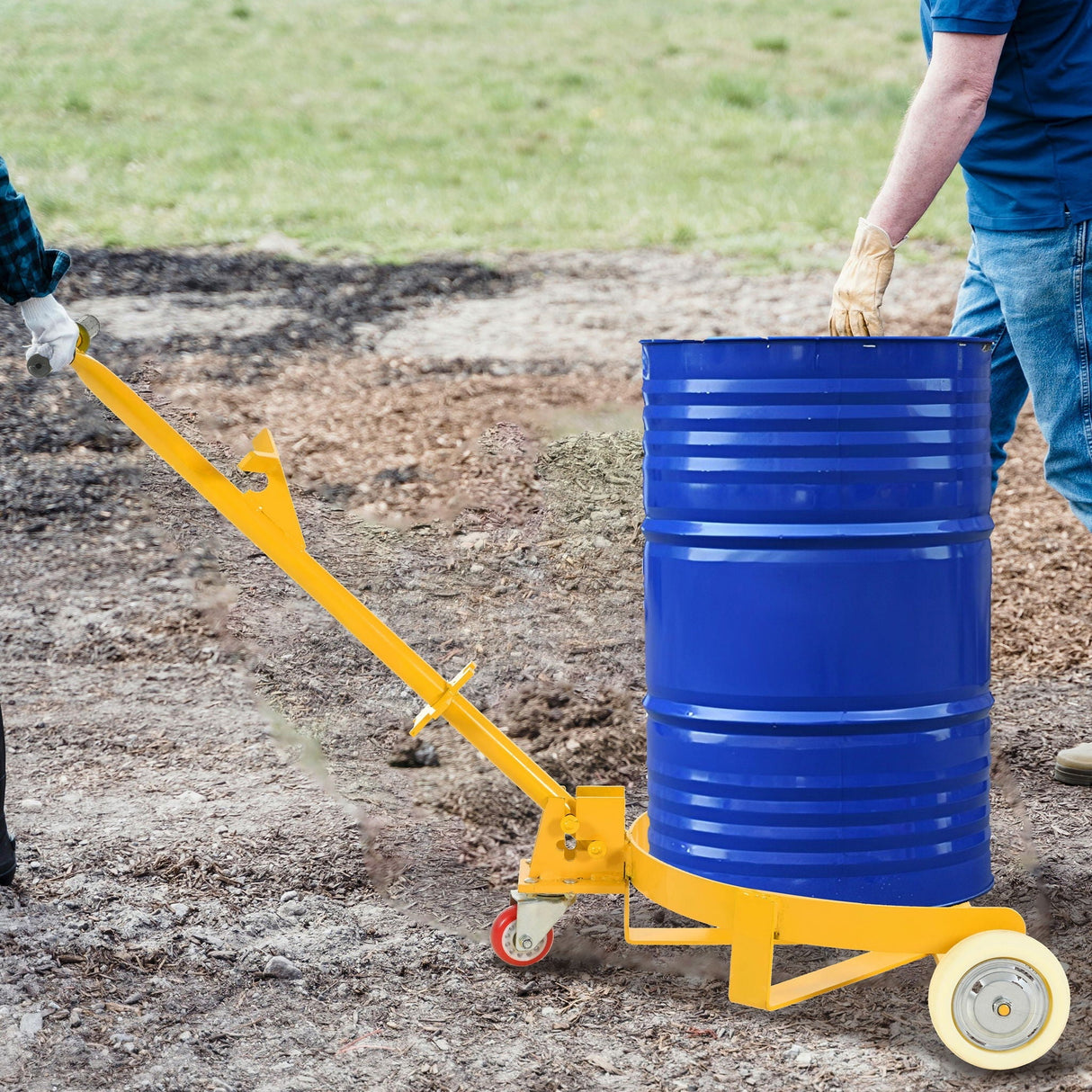 Steel Drum Dolly 55 Gallon Capacity Oil Barrel Mover With Wheels Low Profile Caddy - Yellow