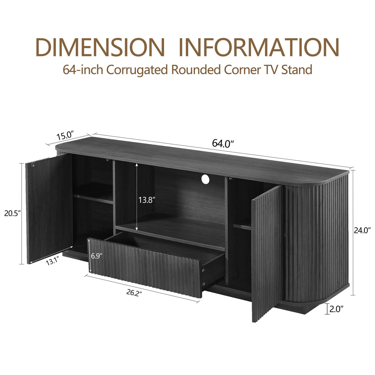 Modern Wavy TV Stand Rounded Sideboard With Storage Cabinet