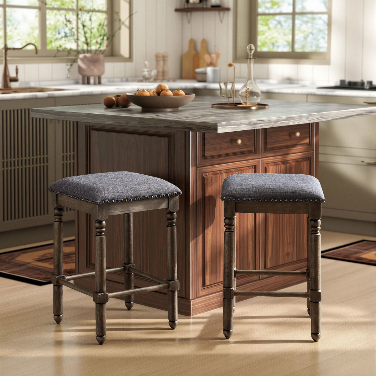 Arnhem Wood Upholstered Swivel Counter Height Stool, Set of 2