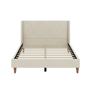 Modern Upholstered Platform Bed With Wingback Headboard