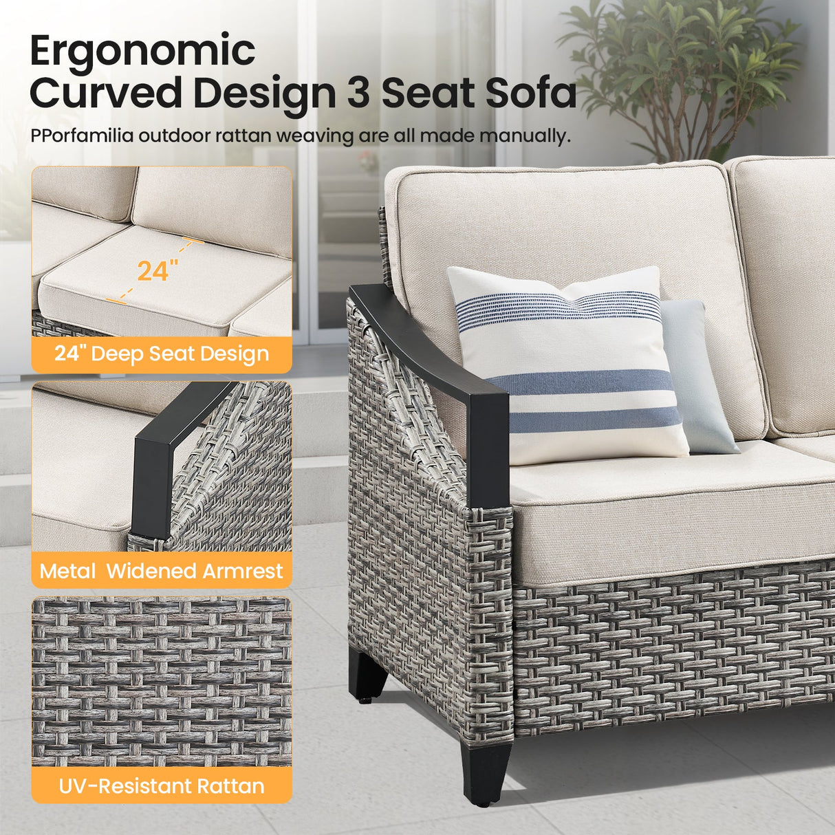 73.4" Wide Outdoor Wicker Sofa