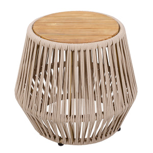 Acacia Wood Side Table with Beige Rope Base