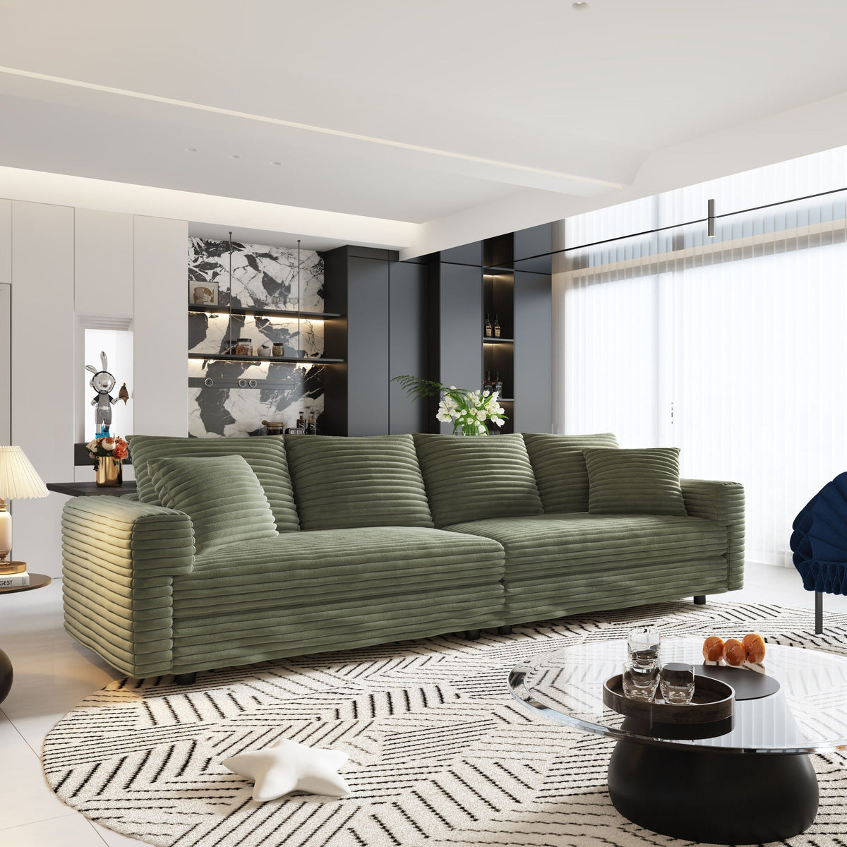 4 Seat Sofa, Modern Comfy Upholstered Sofa Cloud Couch, Deep Seat Couches With Soft Pillows