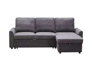 Modern Modular L-Shaped Sofa Bed with Chaise - Dark Grey Linen
