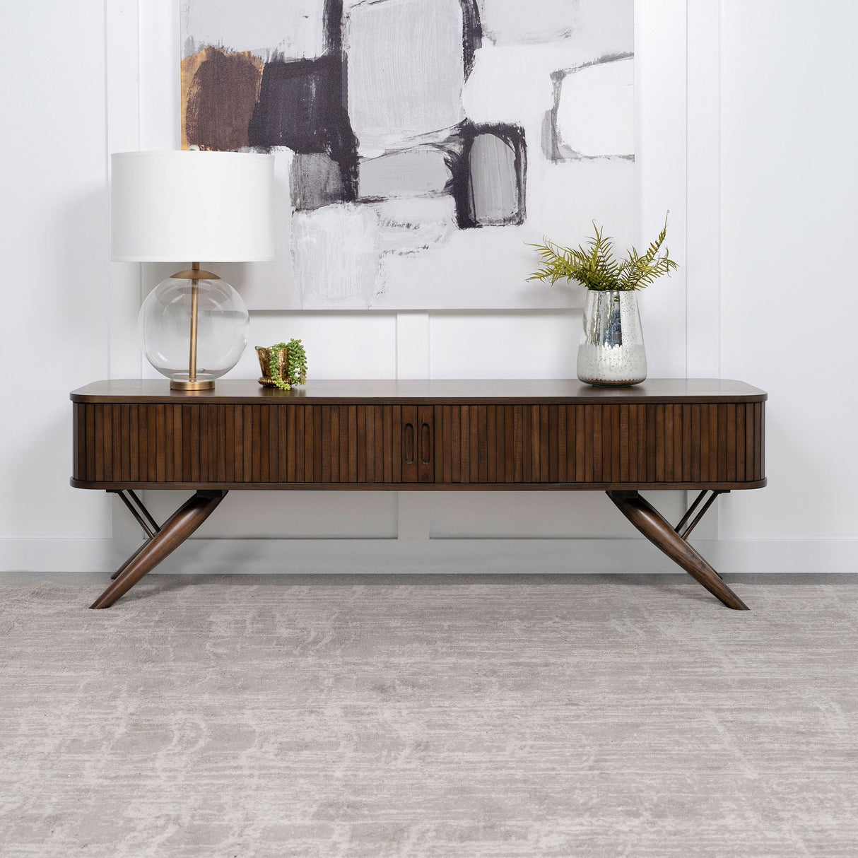 Stewart - TV Stand With Sliding Doors - Walnut