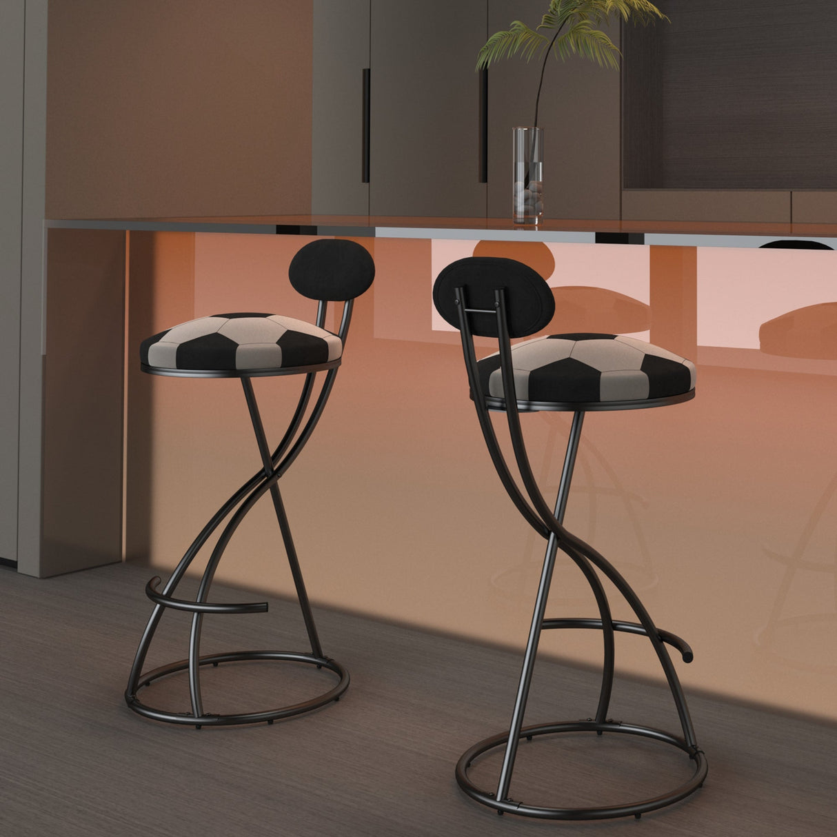 Upholstered S-shaped Barstools Set of 2