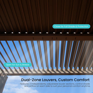 10x10 FT Outdoor Louvered Pergola with Adjustable Louvers - Brown
