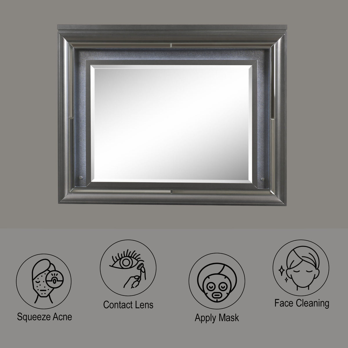 Sawyer Metallic Mirror with LED Lighting - Dark Gray