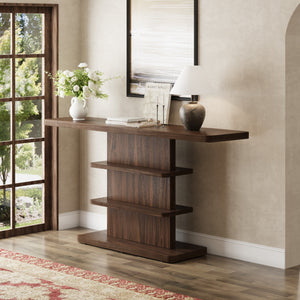 63" Vintage Narrow Console Table with 2 Tier Open Storage Shelves