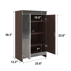 Elegant Decor Mirrored Shoe Cabinet with Edging Double Door Storage Cabinets