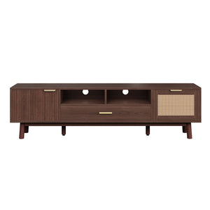 TV Stand for 75" TVs with Soft Closing Doors, Console with Accents and Drop Down Cabinet - Dark Brown