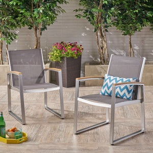 Poetic Outdoor Dining Chair With Faux Wood Arms And Aluminum Frame (Set of 2) - Gray