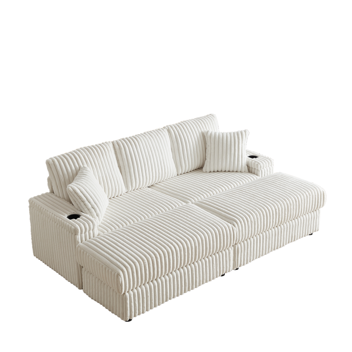 84-Inch Corduroy 3-Seater Sofa with Pillows and Ottomans