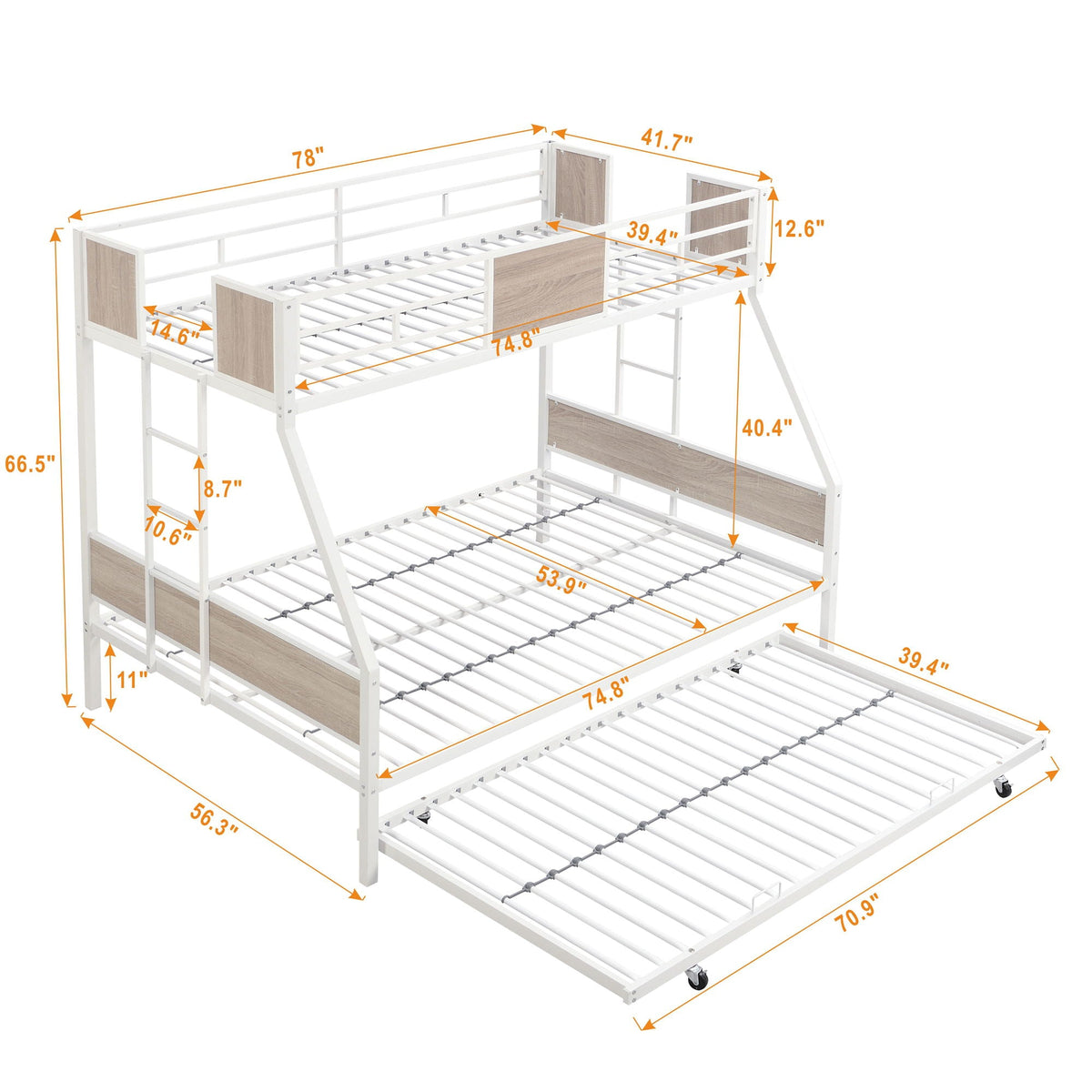 Modern Metal Bunk Bed With Dual Side Ladder And Metal Desig