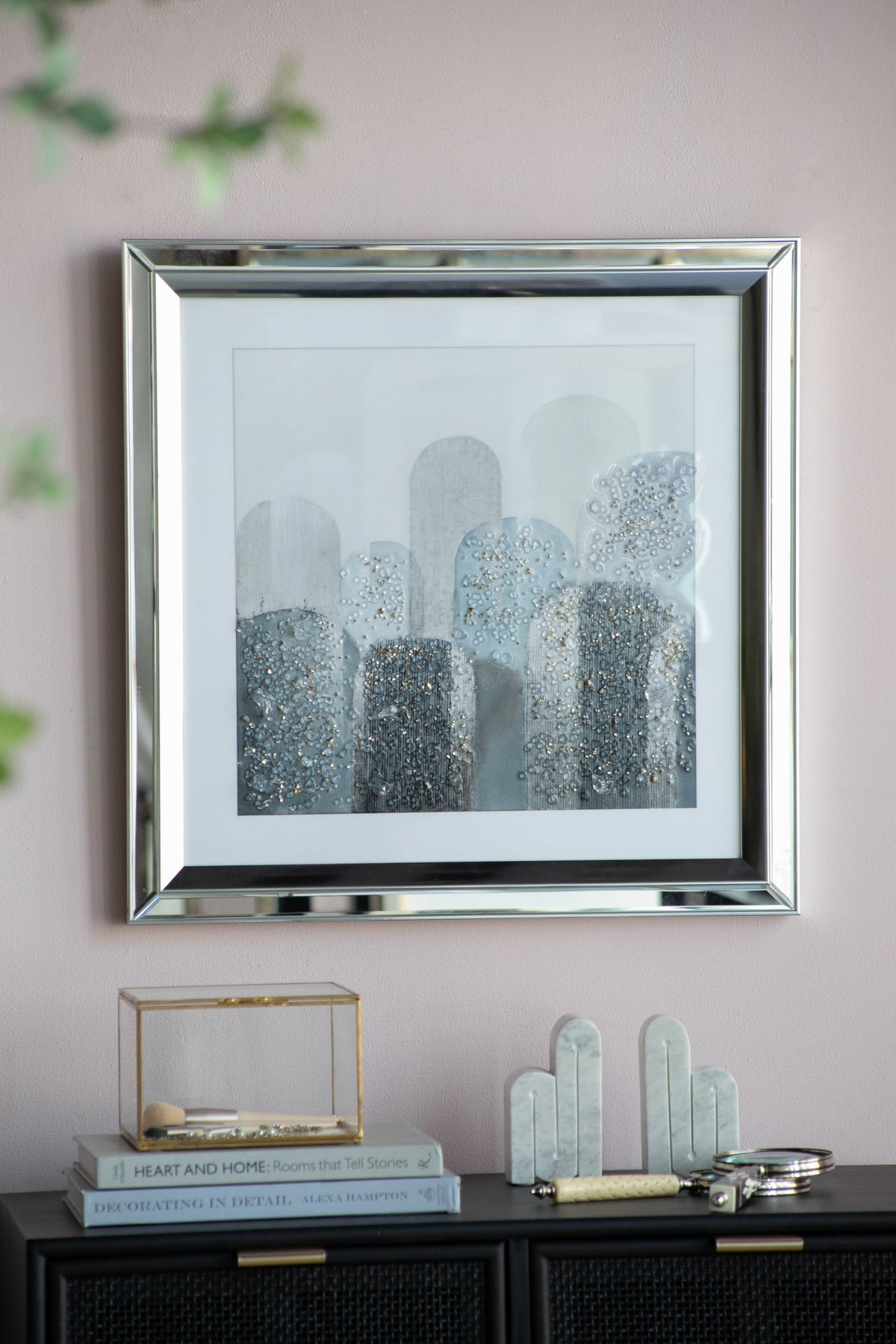 Crystal Mirror Framed Wall Art Set with Night and Day Motif – 23.6” Square