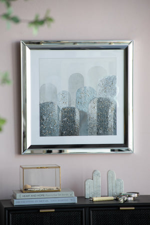 Crystal Mirror Framed Wall Art Set with Night and Day Motif – 23.6” Square
