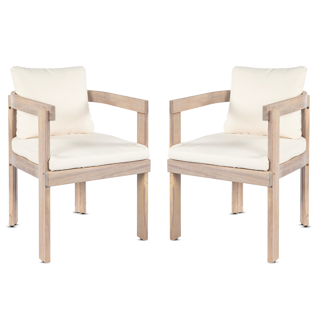 Acacia Wood Dining Chairs Set of 2, Armchairs with Cushions