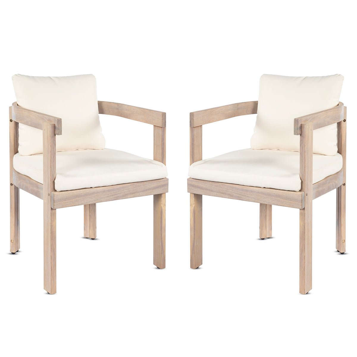 Acacia Wood Dining Chairs Set of 2, Armchairs with Cushions