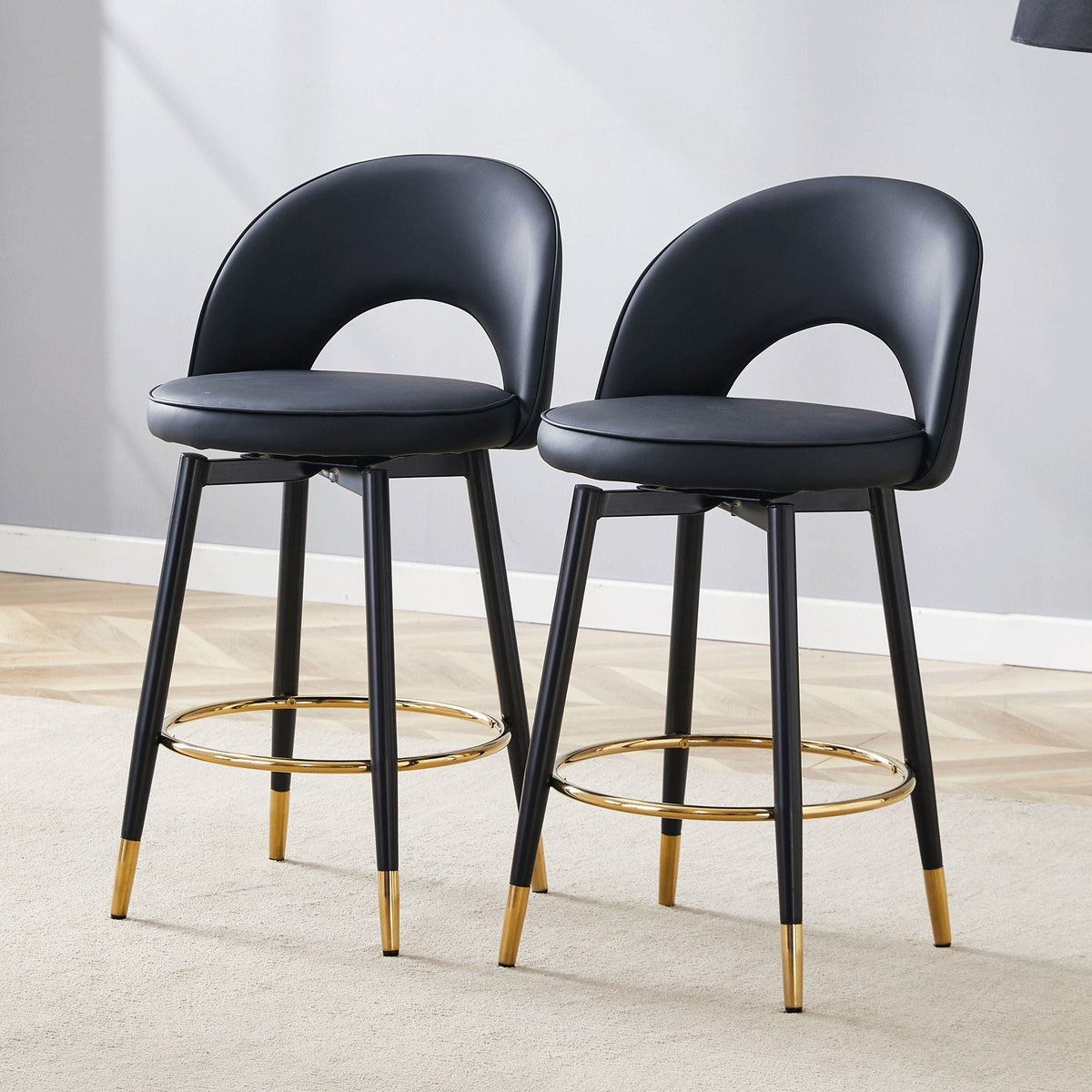 Modern Upholstered 360° Rotatable Bar Chair with Metal Legs for Dining Room (Set of 2)