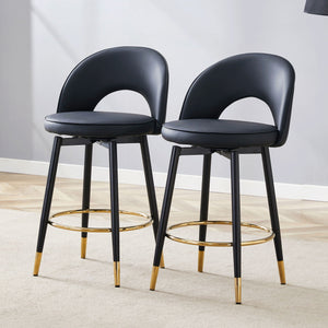 Modern Upholstered 360° Rotatable Bar Chair with Metal Legs for Dining Room (Set of 2)