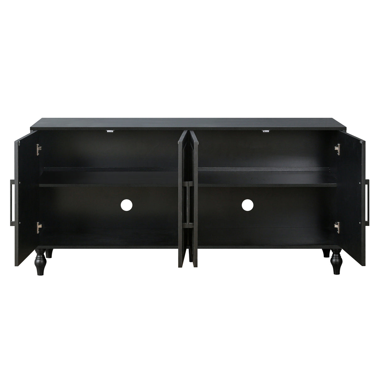 Carved flower door large storage cabinet with metal handle (black)