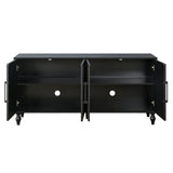 Carved flower door large storage cabinet with metal handle (black)
