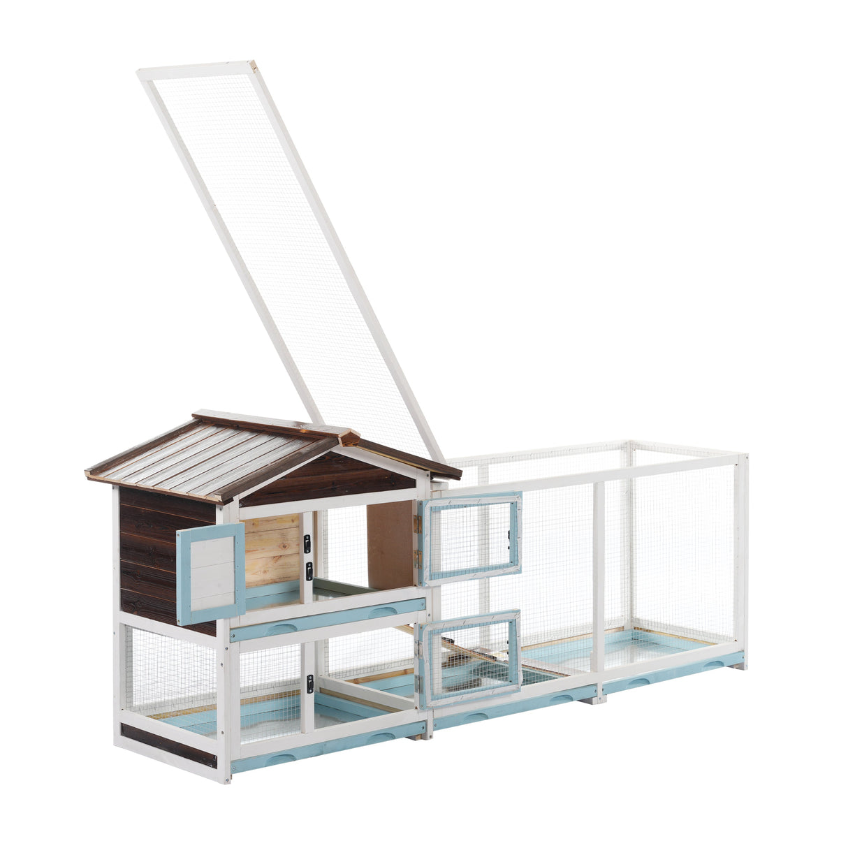 Outdoor Multi-Level Fir Wood Rabbit Hutch