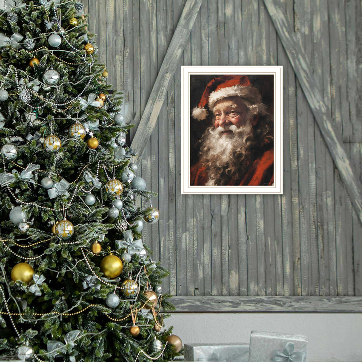 Trendy Decor 4U Papa Noel White Framed Wall Art for Living Room