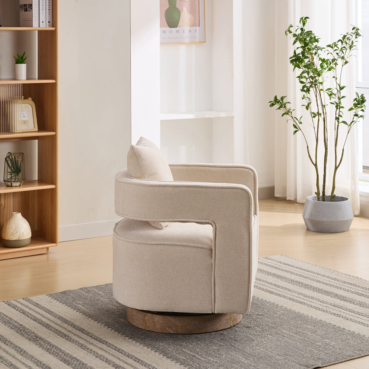 Fernleigh Swivel Accent Open Back Barrel Chair With Weathered Base