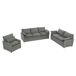 Modern Sofa Set With Double Layer Cushion And Side Storage Pockets