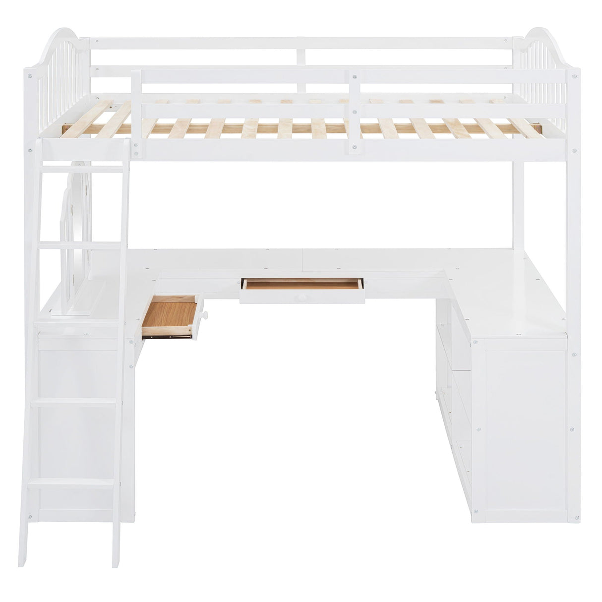 Loft Bed With Drawers, Cabinet, Shelves With Desk