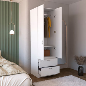 Armoire Wardrobe 76" H, Hanging Rod, 2 Drawers, 1 Shelf