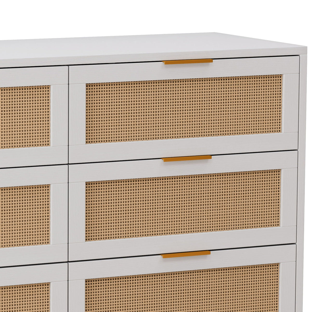 6 Drawer Storage Cabinet with Modern Rattan Drawers - Light Brown, Black, or White