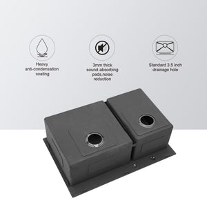 Double Bowl Drop In Sink With 2 - 9" Deep Basins - Gunmetal Black