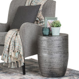 Johnsen 15 Inch Wide Tribal Pattern Metal Accent Table in Antique Silver