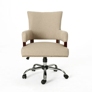 Zealous Upholstered Office Chair with Curved Arms and Nailhead Accents - Wheat