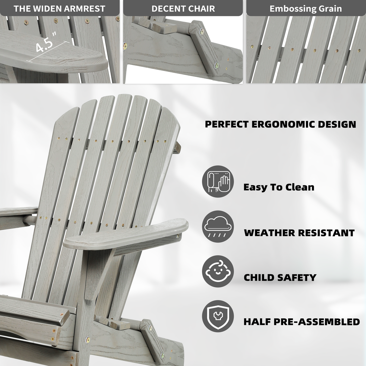 Classic Embossed Grain Adirondack Chair Set of 2