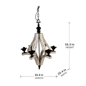 6 Light Wood Chandelier with Adjustable Chain - Cream
