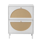 2 Door Shoe Rack, Rattan, Double Layer, Suitable For Living Room, Hallway - White