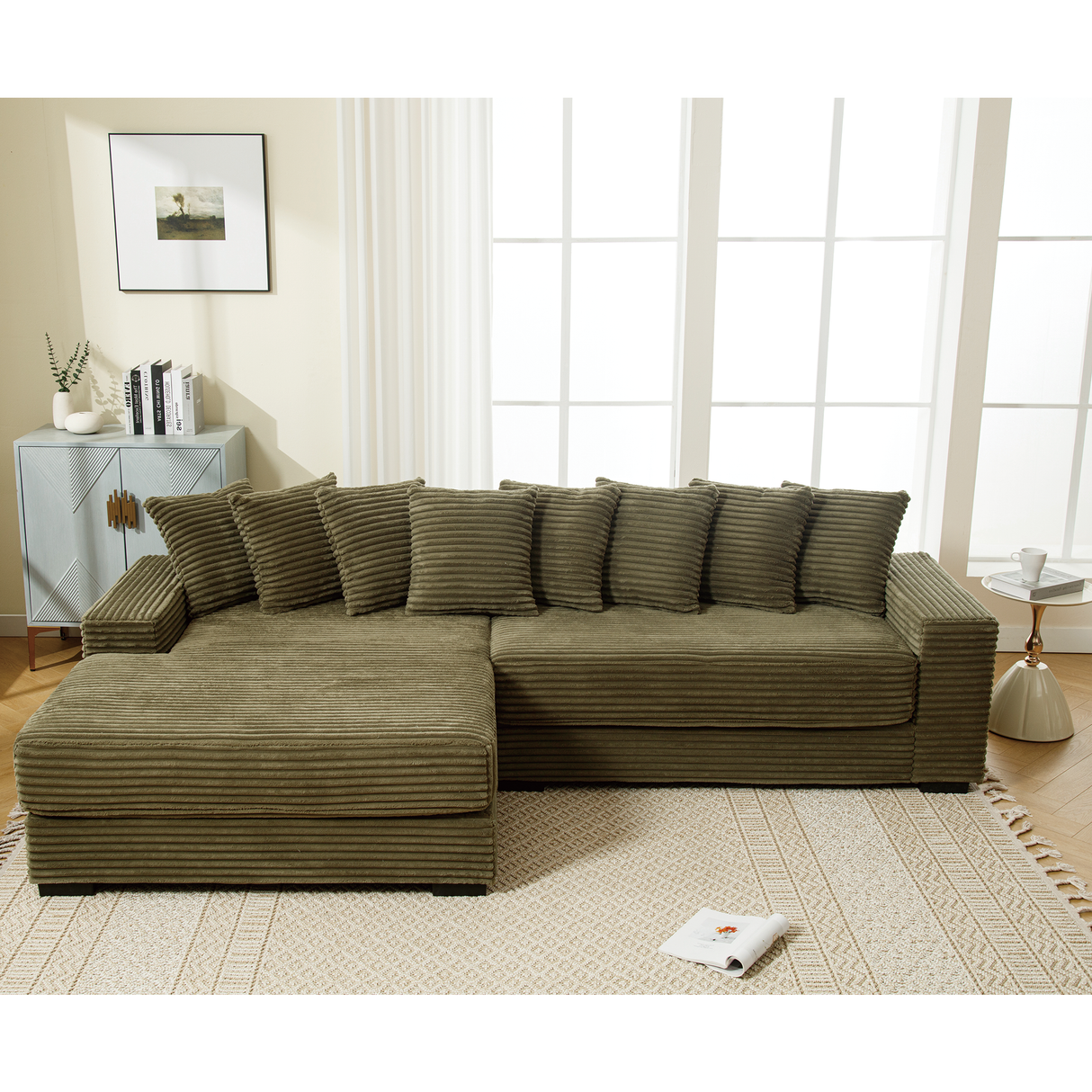 Oversized Two-Piece Corduroy Sofa with Left Chaise Daybed