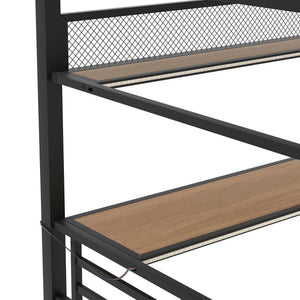 Full Size Loft Bed Frame With Storage Shelf And LED Light - Black