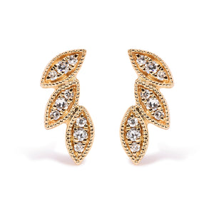 10K Yellow Gold 1/10 Cttw Diamond Triple Leaf Stud Earring (H-I Color, I1-I2 Clarity)