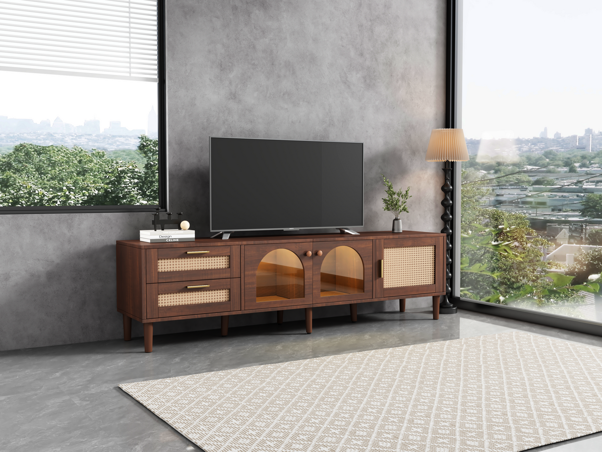 Rattan TV Stand with 3 Cabinets & 2 Drawers