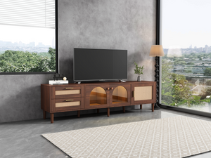 Rattan TV Stand with 3 Cabinets & 2 Drawers